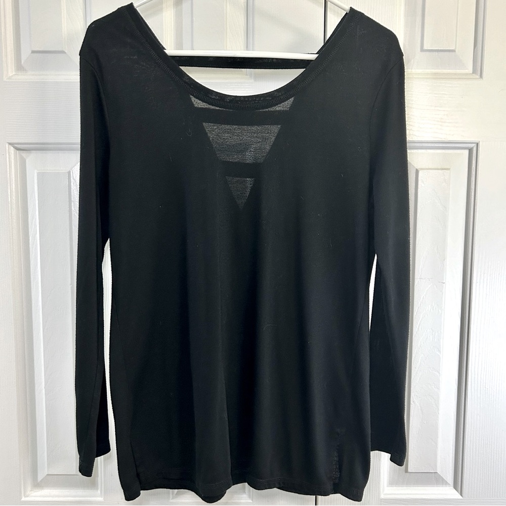 Athleta Athleisure Black Long Sleeve V-Back Scoop Neck Top Size Medium